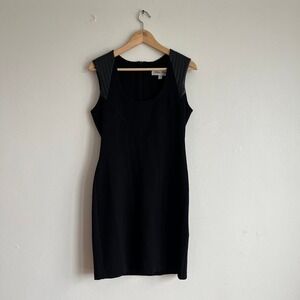 Fifteen Twenty Black Sheath Dress S Quilted Leather Shoulder Lyocell Officecore